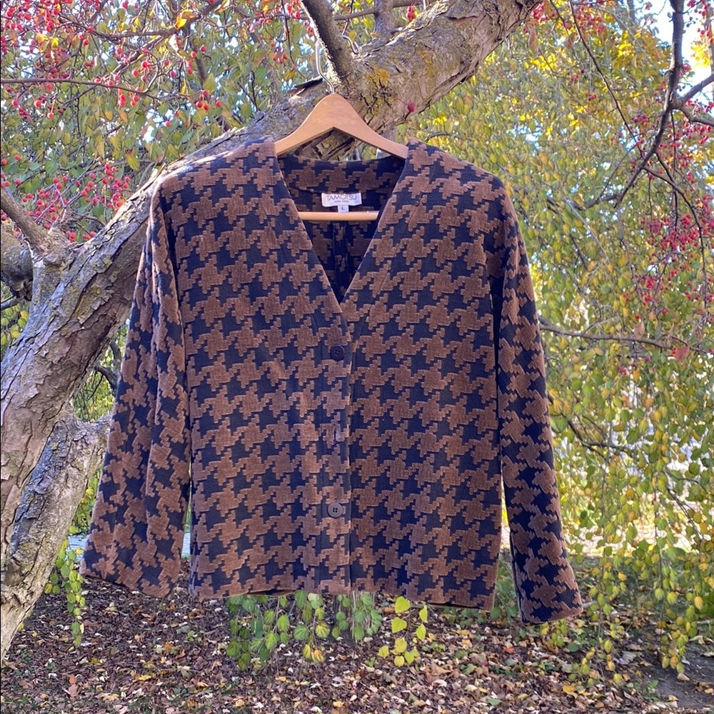 Brown and Black Houndstooth vintage 90s Cardigan jacket